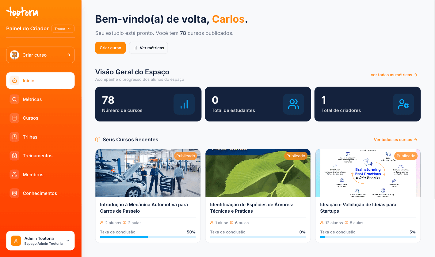 Screenshot do painel principal da Tootoria